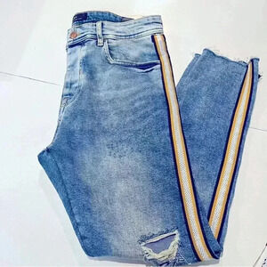 Zara jeans man mens 34 crop jeans yellow line distressed  jeans pants‎